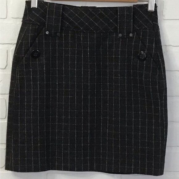 ESPRIT mini skirt 75% wool plaid size 0 black grey - Picture 15 of 15